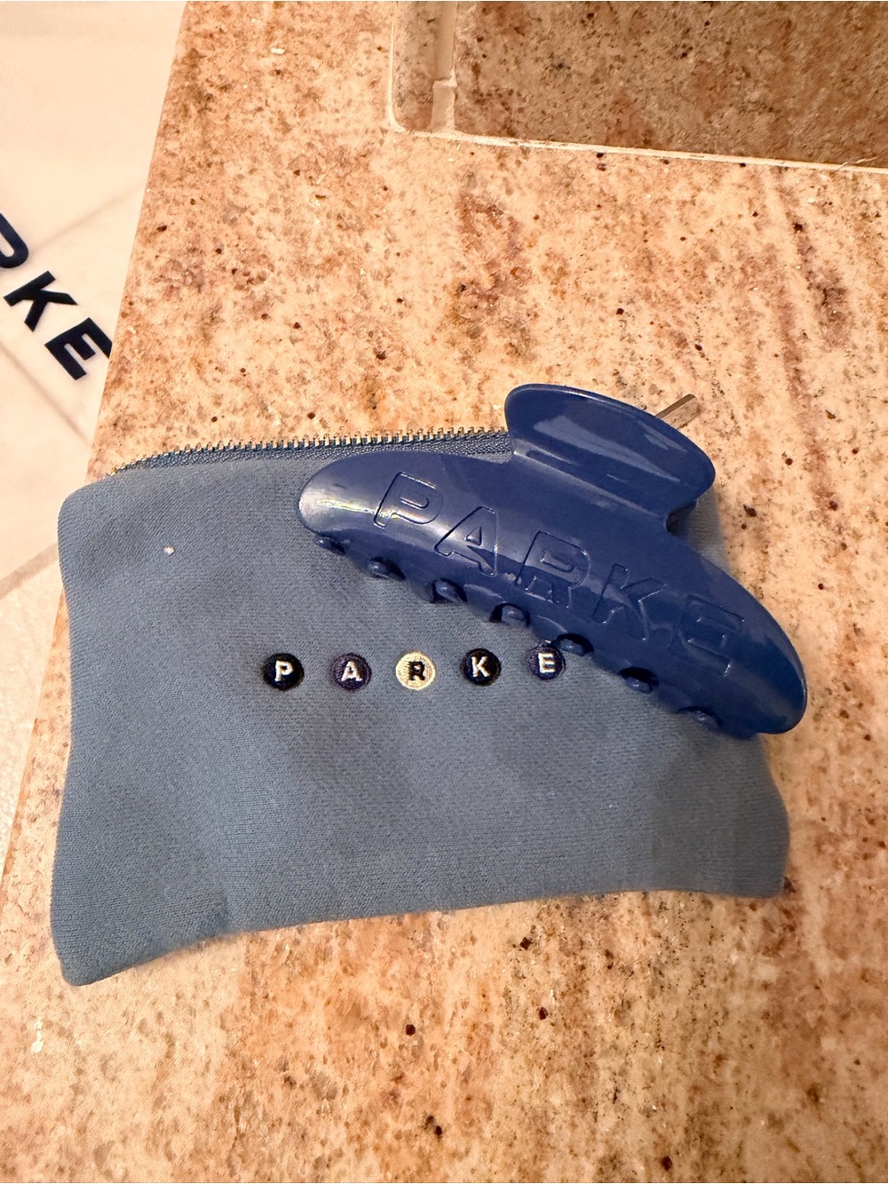 Parke exclusive nyc pop up Blue Hair Claw Clip with Matching Blue Zip Pouch